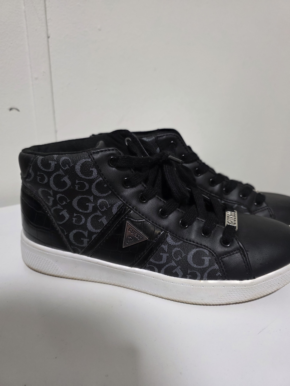 Guess Black High-Top Logo Sneakers with White Sole - Women